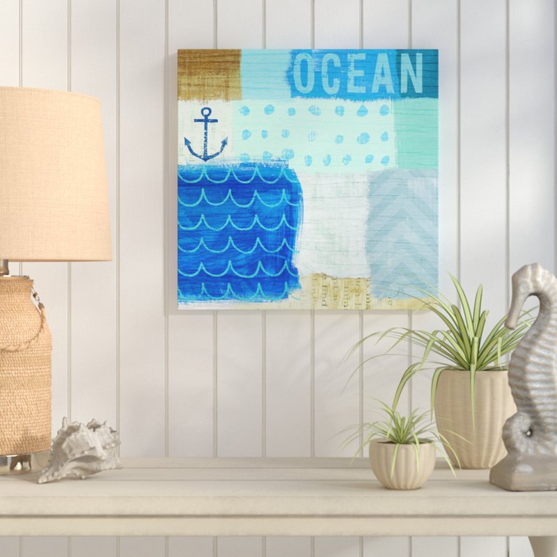 «Beachscape Collage II», art textuel sur toile, H 18" x l 18" x P 1", Toile tendue