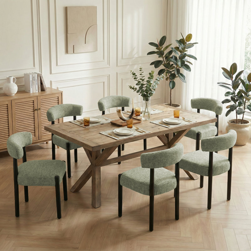 Chaise de salle à manger rembourrée en chenille (ensemble de 6), Vert