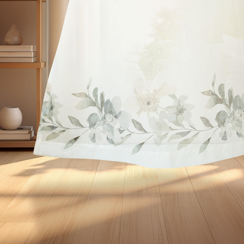 Paire de rideaux transparents Rennee Ployester, L 52 po x L 84 po, Blanc/vert