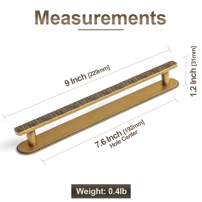 Novelty Irregular Bar Pull Handle With Backplate(G019), 7 3/5", Antique Brass