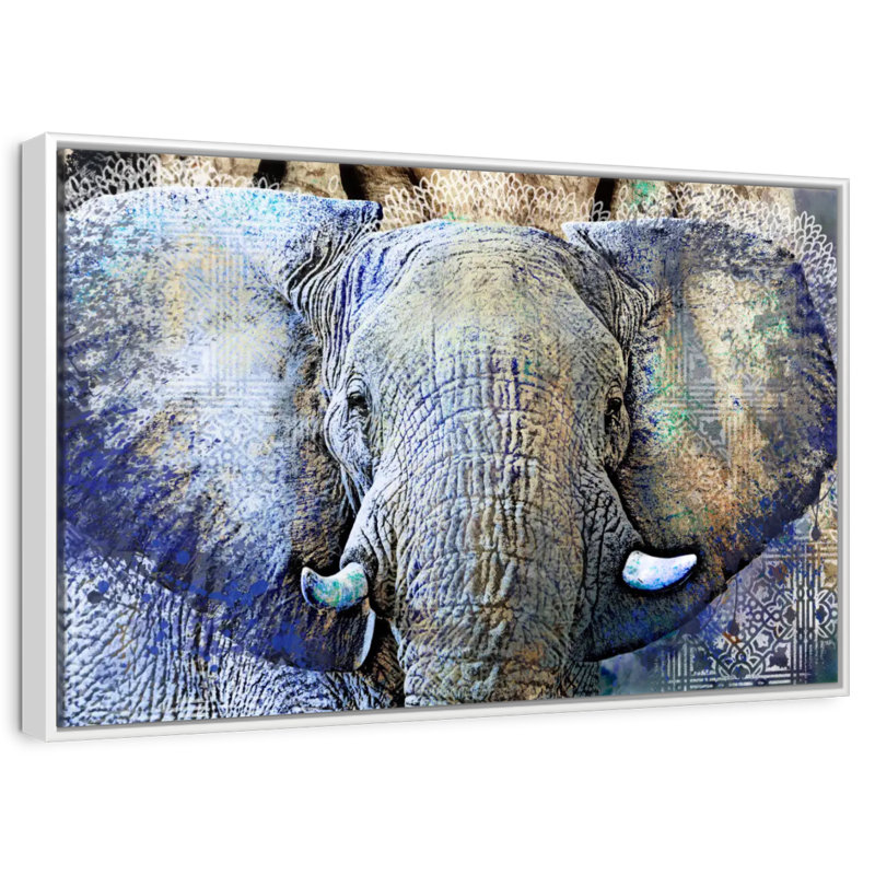 Éléphant, Cadre flottant blanc, 43 po x 29 po