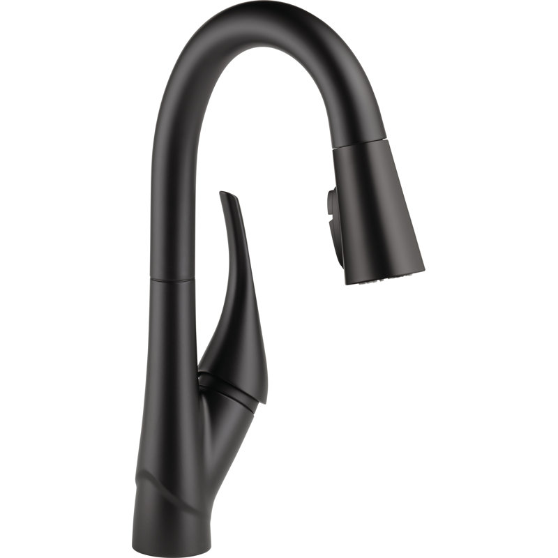 Esque Pull Down Single Handle Kitchen Faucet, Matte Black