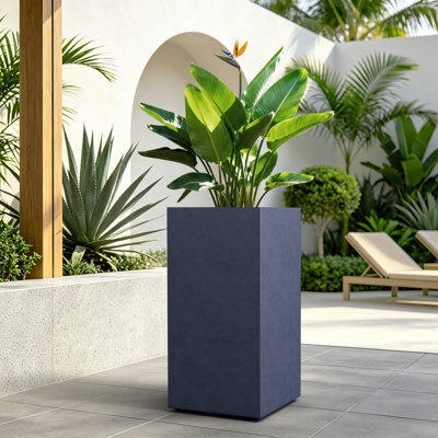 13.5" W x 27.5" H Medium Concrete Rectangular Flower Planter Indoor Outdoor Plant Pot with Drainage Holes, Granite