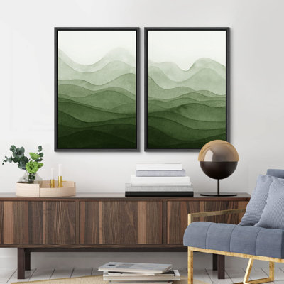 Emerald Green Mountain Range Abstract - Ensemble de 2 reproductions encadrées sur toile