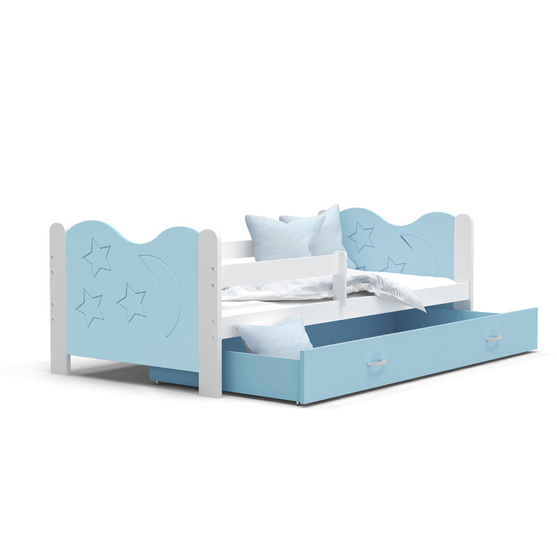 European Toddler (80 x 160cm) Drawer Standard Beds Bed, Blue/White, No