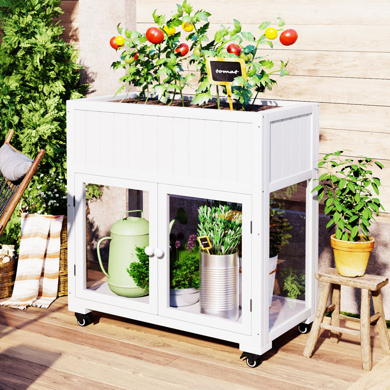 Patio 35.4''X17.7''X37.4'' Mini Wood Cold Frame, White