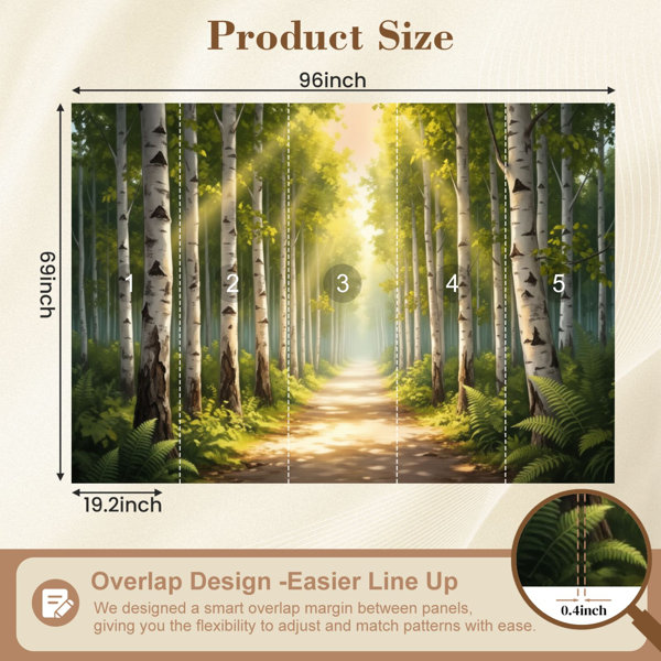 Red Barrel Studio Peel and Stick Wallpaper Sunlit Birch Forest Green ...