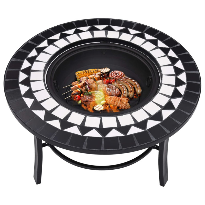 Fire Pit Fireplace Firebowl for Camping Picnic BBQ Outdoor Ceramic, Black/White