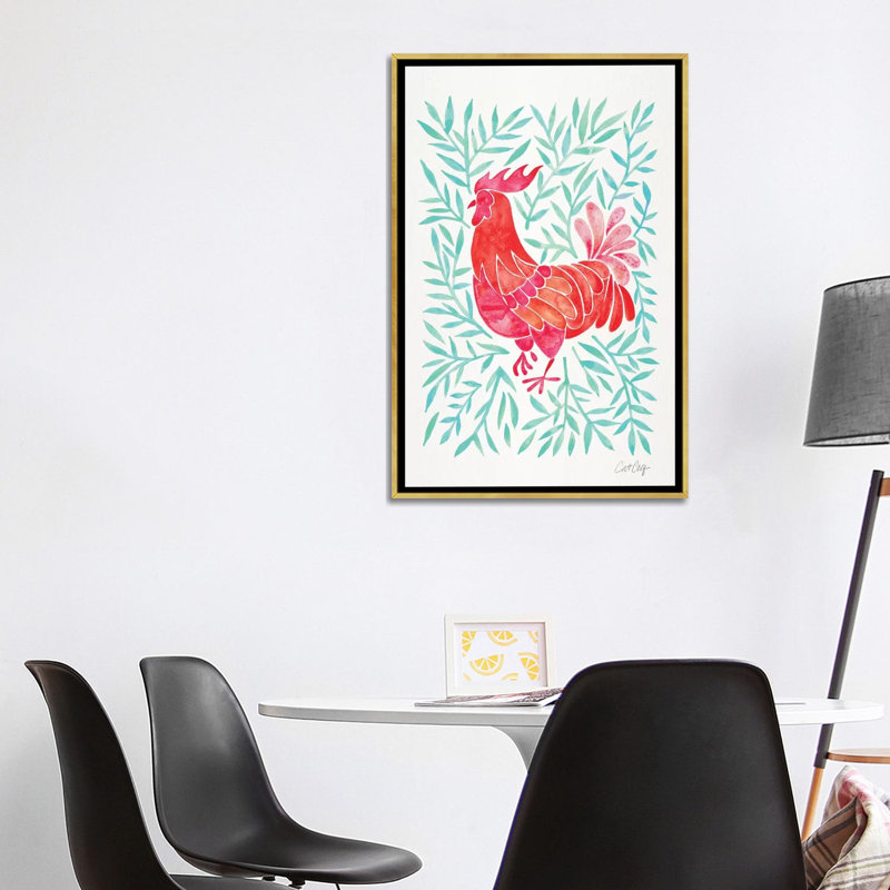 Coq par Coquillette - reproduction d'art, Aucun mat, H 40 po x l 26 po x P 1,5 po, Toile encadrée d'or