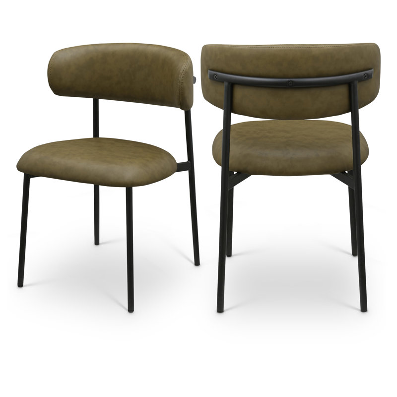 Lupita Upholstered Back Side Chair Dining Chair, Matte Black, Olive Vegan Leather