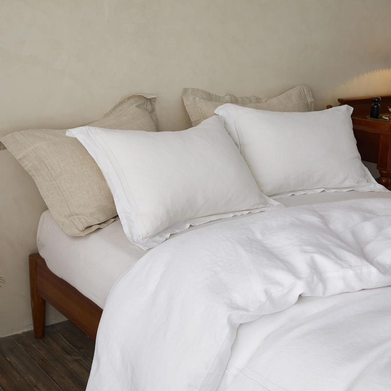 100% Washed Linen Duvet Cover Set-3 Pieces 1 Duvet Cover And 2 Pillowcases, Full Duvet Cover + 2 Standard Shams