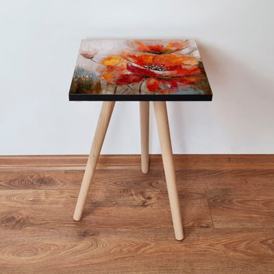 Impressionist-Inspired Side Table, 13.8 x 16.5 x 13.8 inches | 100% MDF with Beech Wood Legs, Thickness: 0.7 inches | Elegant Design for Living Room & Bedroom, Perfect for Modern Decor & Functional Use