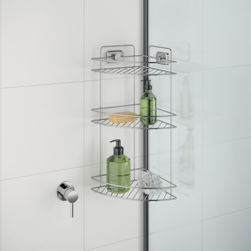 Metaltex 3-Tier Corner Bathroom Shelf with Vacuum, 53cm H x 23cm W x 23cm D