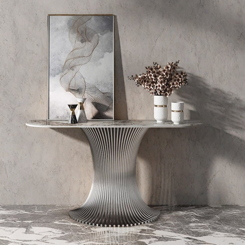 Console de hall d'entrée de style luxueux, Argent argent, H 33,5 po x l 39,4 po x P 15,7 po