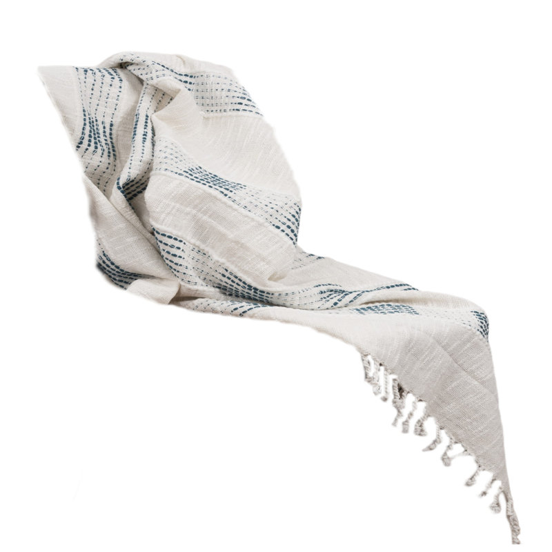 Jeté en coton tissé gris avec frange