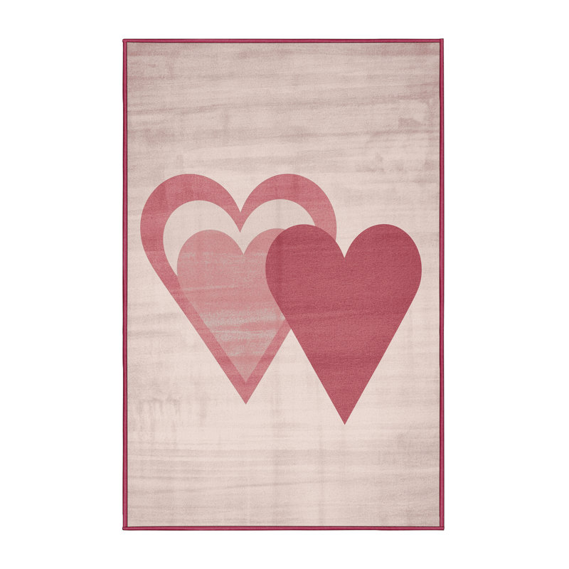 Machine Washable Tysen Valentines Modern & Contemporary Abstract Rug in Gray – Rose Binding, 4x6