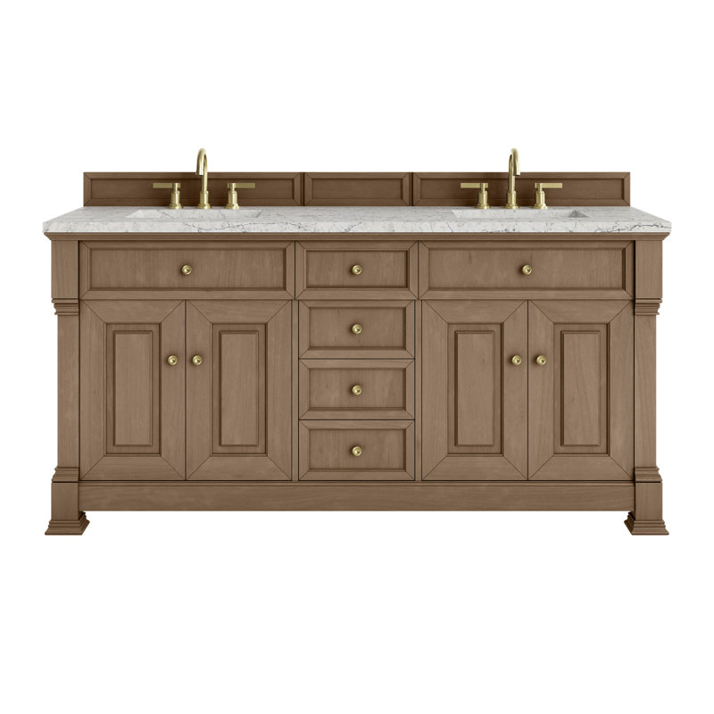 Brookfield 72'' Double Bathroom Vanity with Top, Eternal Jasmine Pearl, Pecan