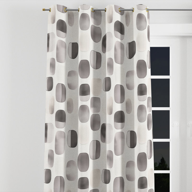 Modern Curtains for bedroom - Grey Neutral Steps Grommet Curtain - 1 Panel, Gold Grommets, 52" W x 95" L