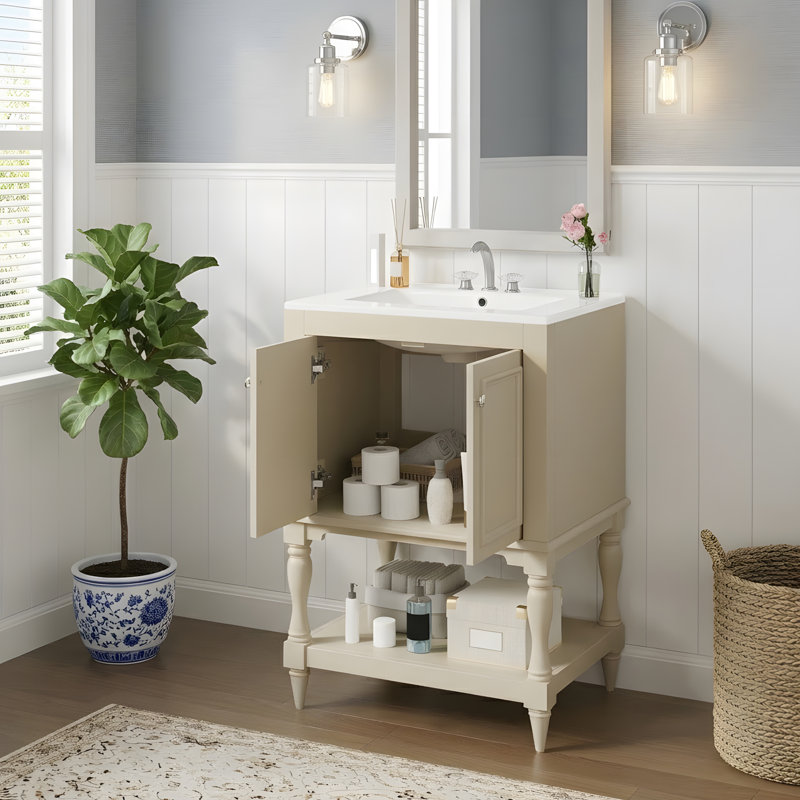 Meuble-lavabo moderne de luxe 24 po, Beige