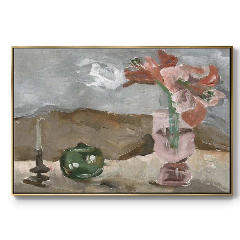 Vase de fleurs roses II - impression, H 27 po x l 41 po x P 2 po, Toile avec cadre flottant or