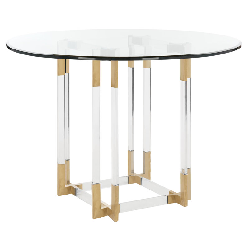 Round Glass Top Dining Table, Brass, 30" H x 42" L x 42" W