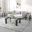 Ensemble de table de salon 3 pièces avec plateau en verre, pieds en métal et 2 tablettes de rangement Esbeidy, comprenant 1 table basse et 2 tables de bout-564030848-564030851