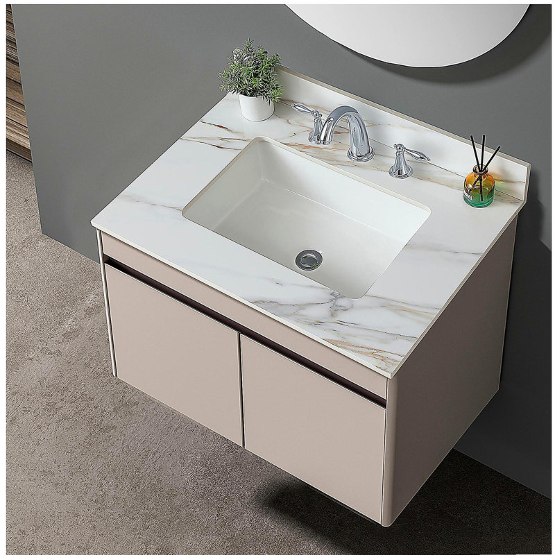 Coiffeuse en marbre de 31 po, coiffeuse de salle de bain avec lavabo rectangulaire intégré et dosseret de 4 po de hauteur