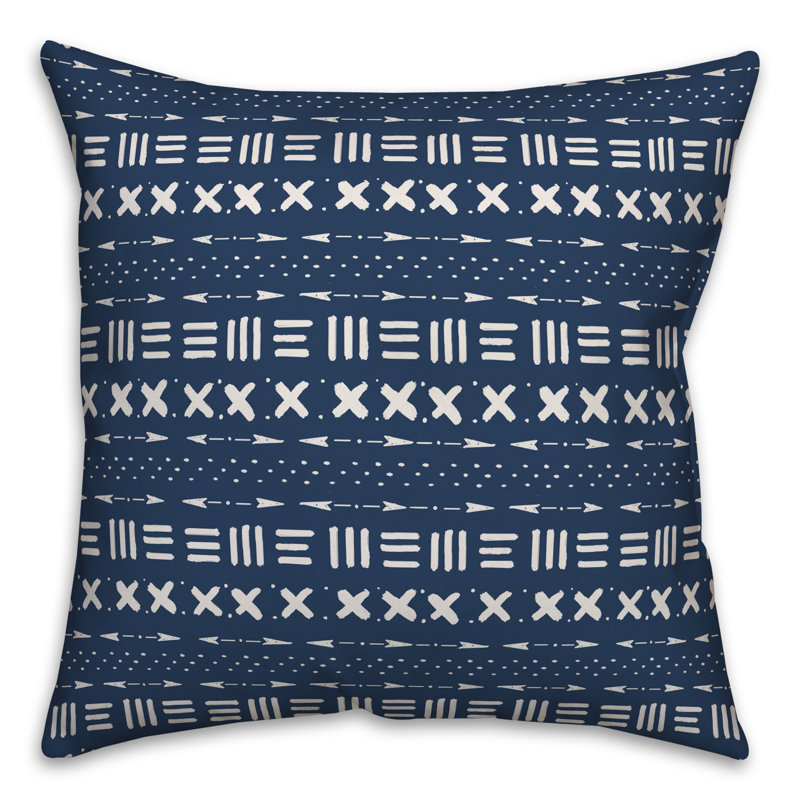  Housse et insert de coussin carré d'extérieur à imprimé boue, Pas de bourre, 16 po x 16 po, Blanc / bleu marine