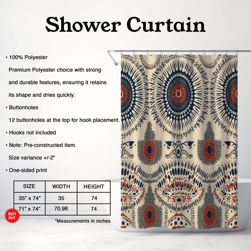 Rideau de douche Boho Suns - Premium, H 74 po x l 71 po