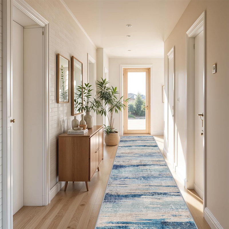 Modern Abstract Kitchen Rug: Ultra Soft Washable Hallway Entryway Carpet Indoor Non Slip Low Pile Floor Mat, Runner 3' x 12'