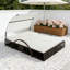 Double méridienne d'extérieur avec dossier réglable et table d'appoint cachée, lit de patio à structure en acier avec accoudoirs arqués pour terrasse de piscine, jardin et cour-1710071472