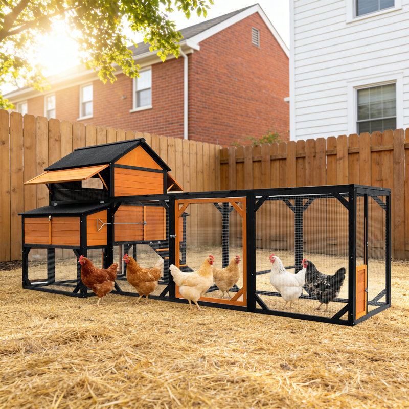 Très grand poulailler de 135 po avec doublure en PVC et enclos pour 10 à 15 poules, H 136 po x l 136 po x P 61 po