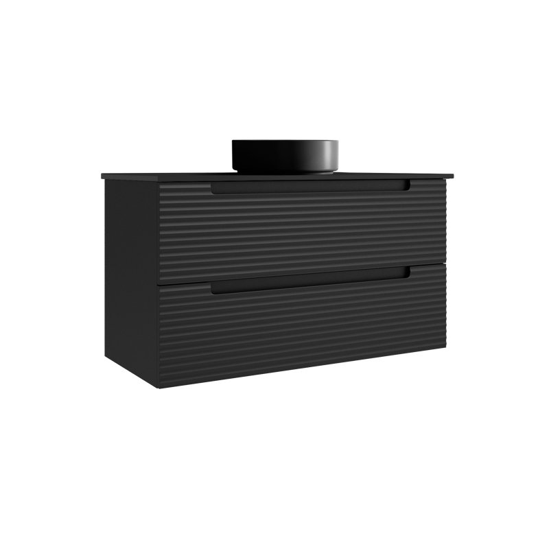 Meuble-lavabo mural simple 40 po avec plateau en résine Moncler, Noir, Noir