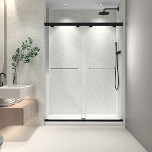 Frameless Double Sliding Matte Black Shower Door With Adjustable Soft Closing Function 8Mm Tempered Glass With Nano Easy Cleaning And Stick Explosion-Proof Menbrance