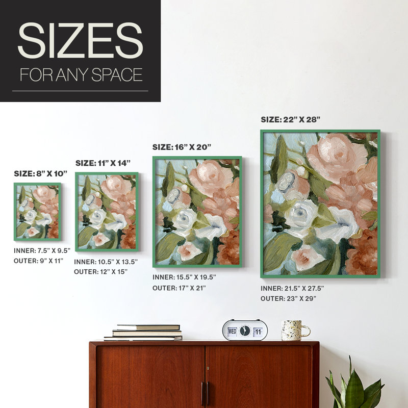 Bouquet Scatter II, reproduction encadrée - bois massif, Vert, H 10 po x l 8 po