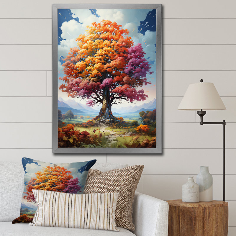 Glorious Autumn Tree in the Countryside - reproduction d'art sur toile, H 44 po x l 34 po x P 1,5 po, Cadre simple argenté