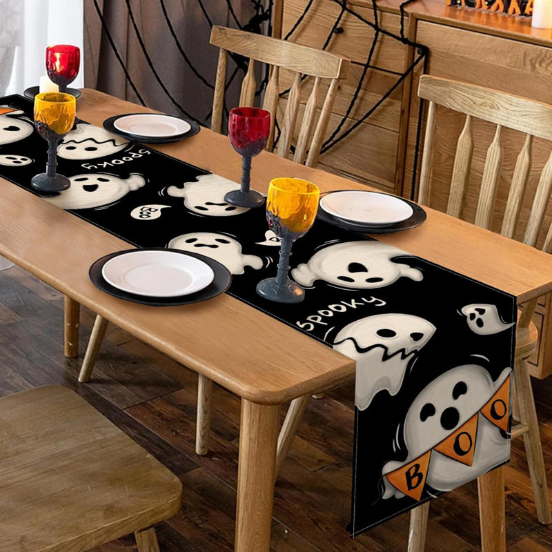 Chemin de table d'Halloween Boo Ghost, décoration de table de salle à manger Spooky, L 13 po x L 72 po