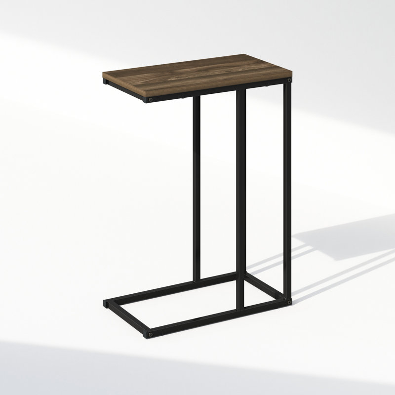 Table d'appoint en forme de C, table de chevet avec structure en métal, pour salon ou chambre, en noyer de Colombie