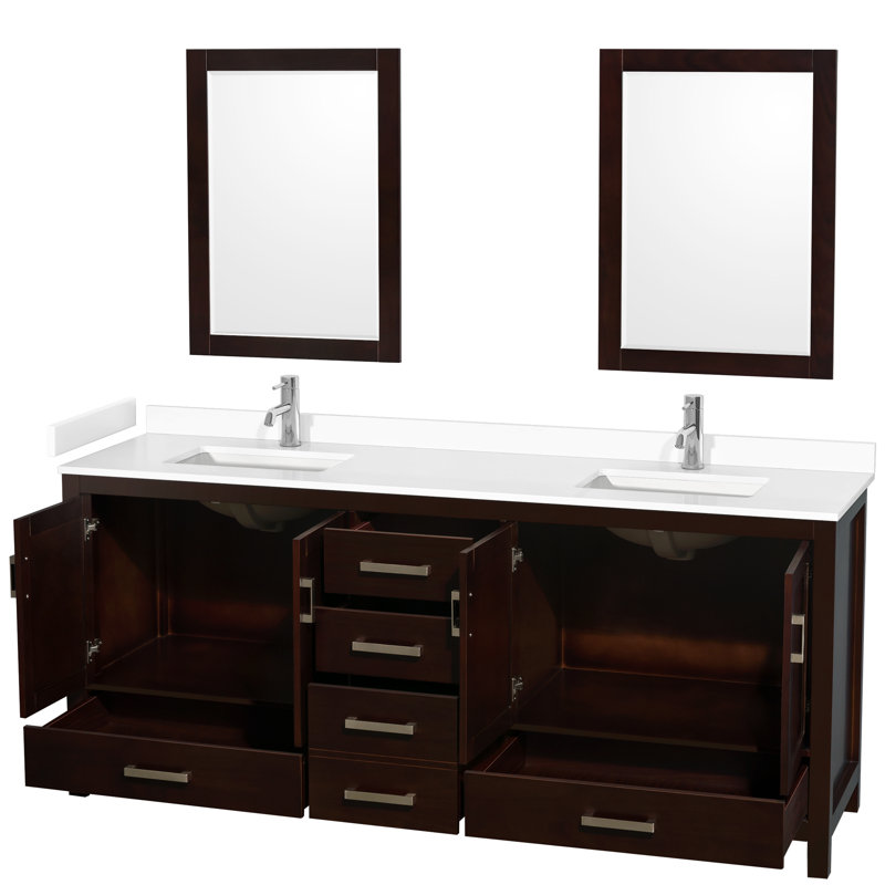 Sheffield 60" Bathroom Vanity Set with 24" Mirror, Carrara Cultured Marble, White, 80" W