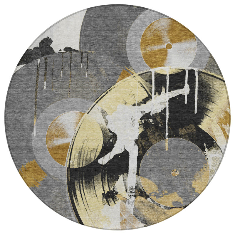 Machine Washable Indoor/Outdoor Chantille ACN2612 Novelty Rug, Gray, 8' Round