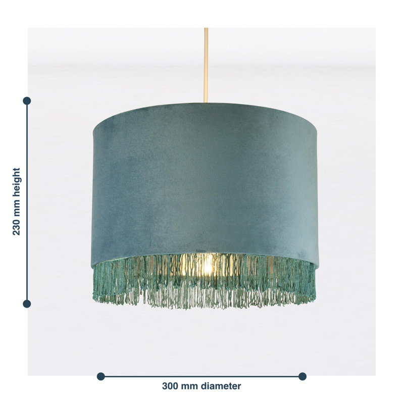 23cm H Velvet Drum Pendant Shade ( Uno ), Teal