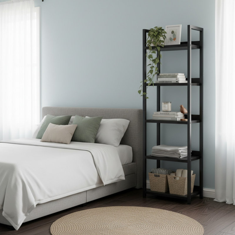 5 Tier Bookshelves, Black, Black