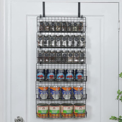Étagère à épices à 6 niveaux avec crochet de porte, support mural et porte-épices pour porte de garde-manger de cuisine, deux tailles, grande capacité, noir