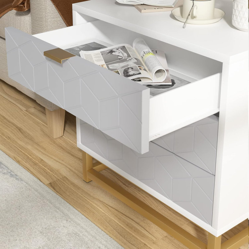 3 Drawer Dresser, Wood Chest Drawers With Storage For Closet, Bedroom, Drawers Dresser Modern Bedside Nightstand With Gold Handles