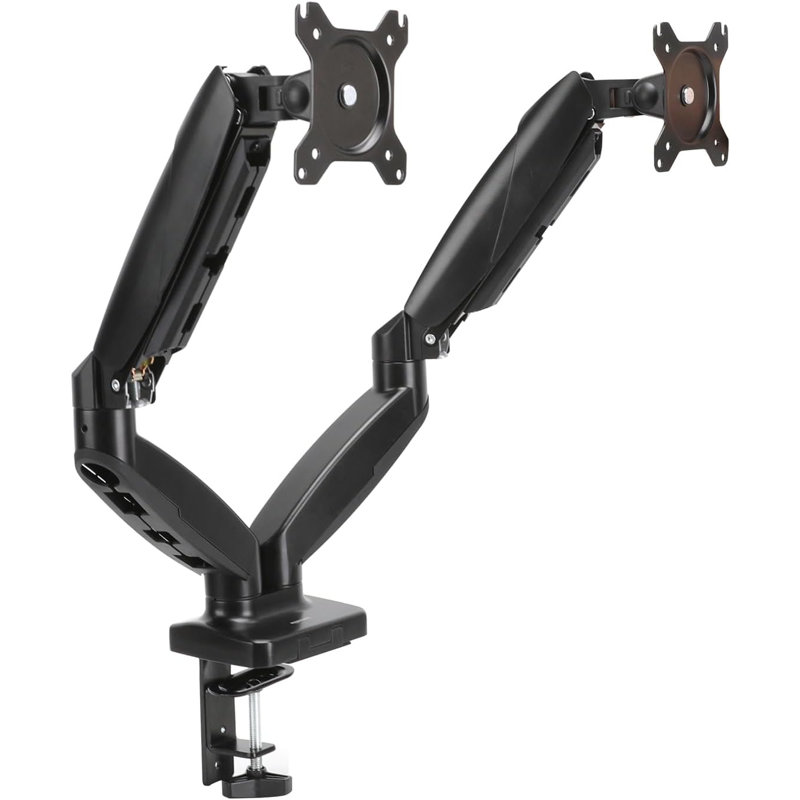 Basics Gas Spring Dual Computer Monitor Arm Mount, Adjustable, Holds Up To 27" Monitors, Black