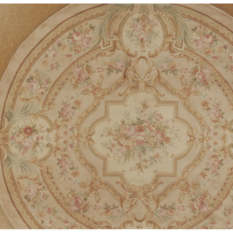 Tapis rond en laine noué à la main beige / ivoire Savonnerie