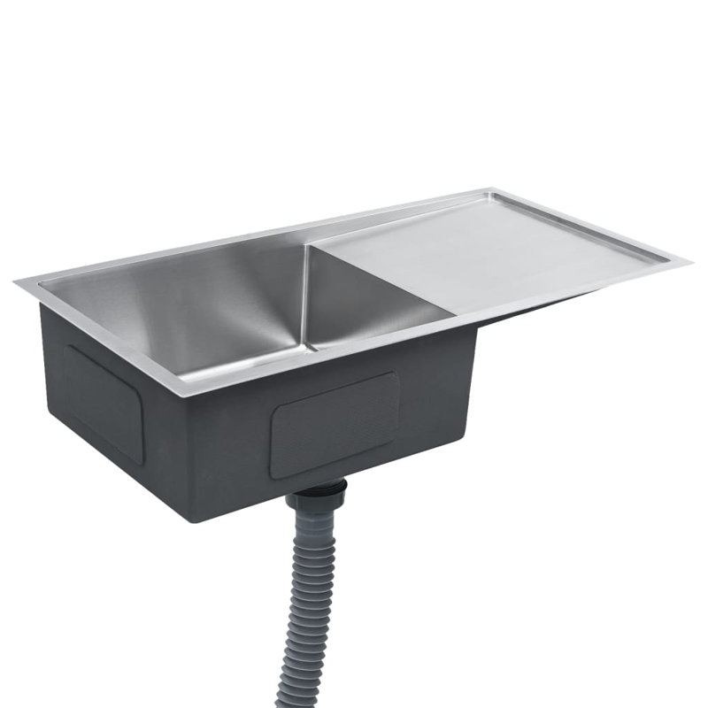 vidaXL Kitchen Sink with Strainer, Stainless Steel Top-Mount Sink, Fast Drainage, Anti-Corrosion, Silver