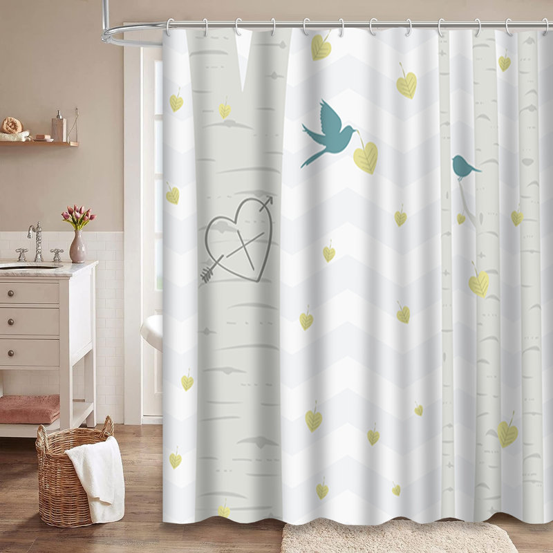 Nature Love Heart Aspen Tree Yellow Shower Curtain with 12 Hooks, L 72 po x l 84 po