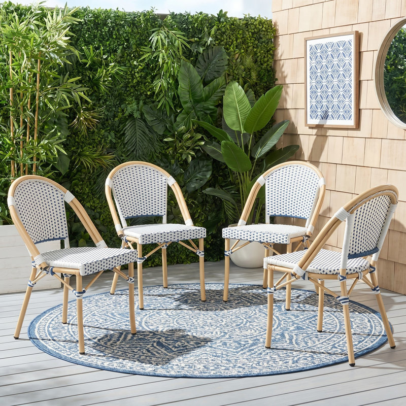 Altesa French Bistro Outdoor Dining Chairs Set of 4, Woven Indoor/Outdoor Dining Chair for Kitchen and Patio, Blue White