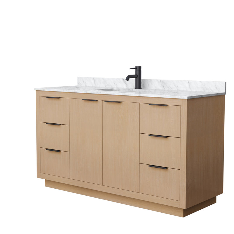 Maroni 60" Light Straw Single Bathroom Vanity with Carrara Marble Top
